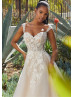 Beaded Lace Glitter Tulle Sheer Back Classic Wedding Dress